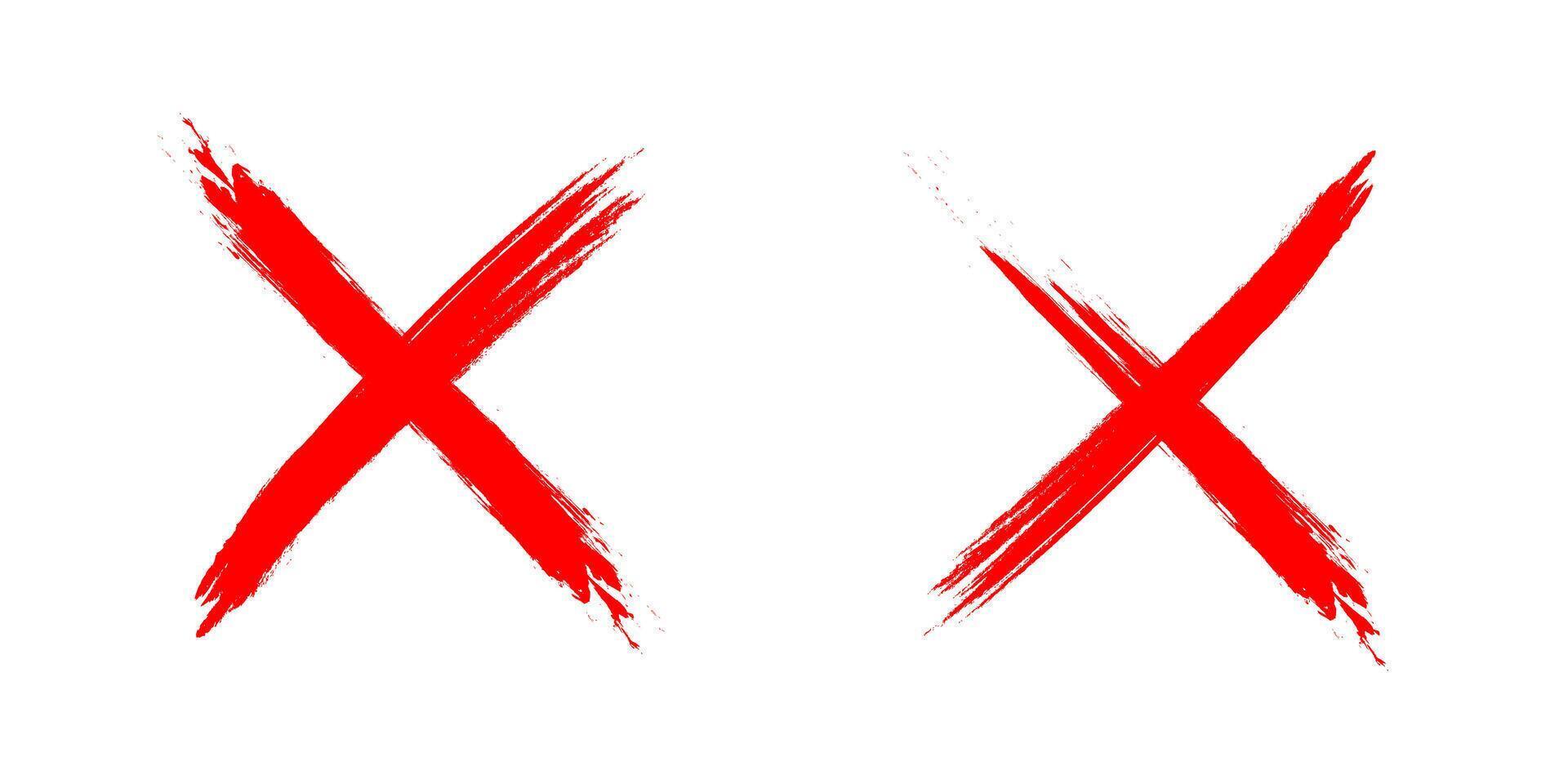 Grunge effect brush painted hand drawn style cross mark X illustration. vector