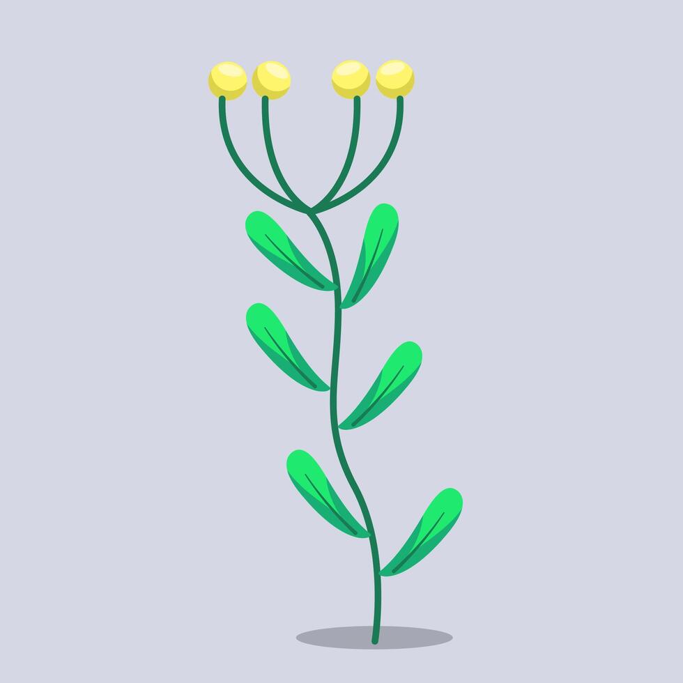 Flat illustration Simple Green Leaf with yellow flower, Modern Botanical Illustration vector