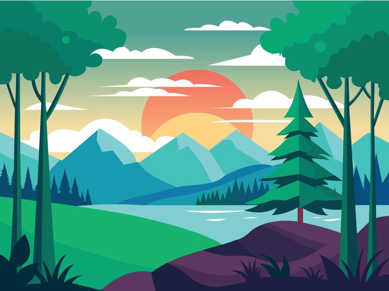 Illustration of landscape forest so beautiful vector