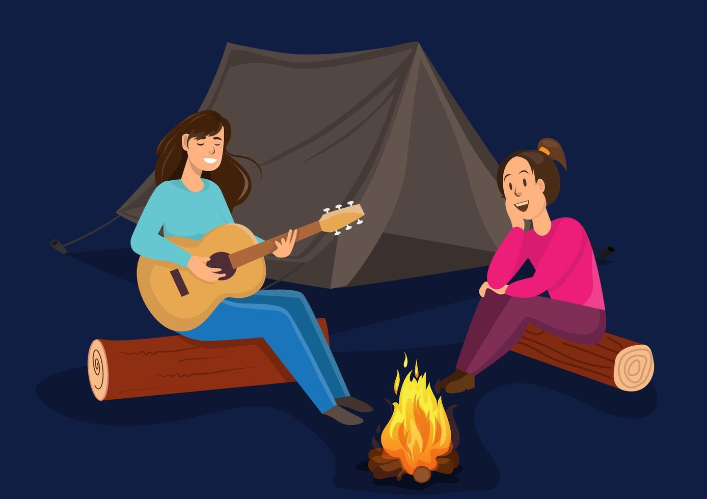 A girl and another girl friend Camping and relaxing with nature vector