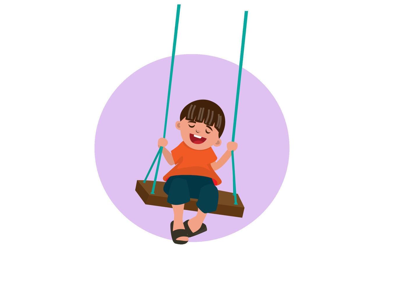 happy little child on the wooden swing vector