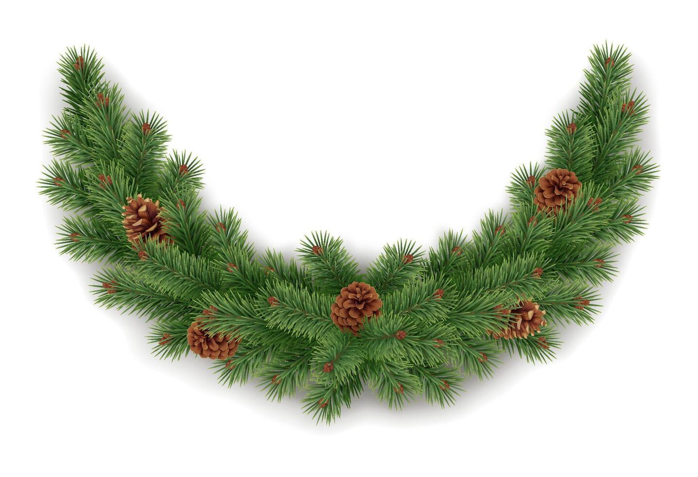 Fir branches garland with pinecones realistic icon. Natural Christmas holiday craft ornament 3d object illustration on white background vector