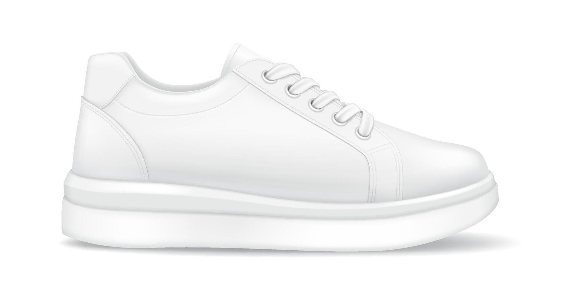 Modern sneaker mockup design realistic illustration object. Sportive footwear casual accessory side view 3d model on white background vector