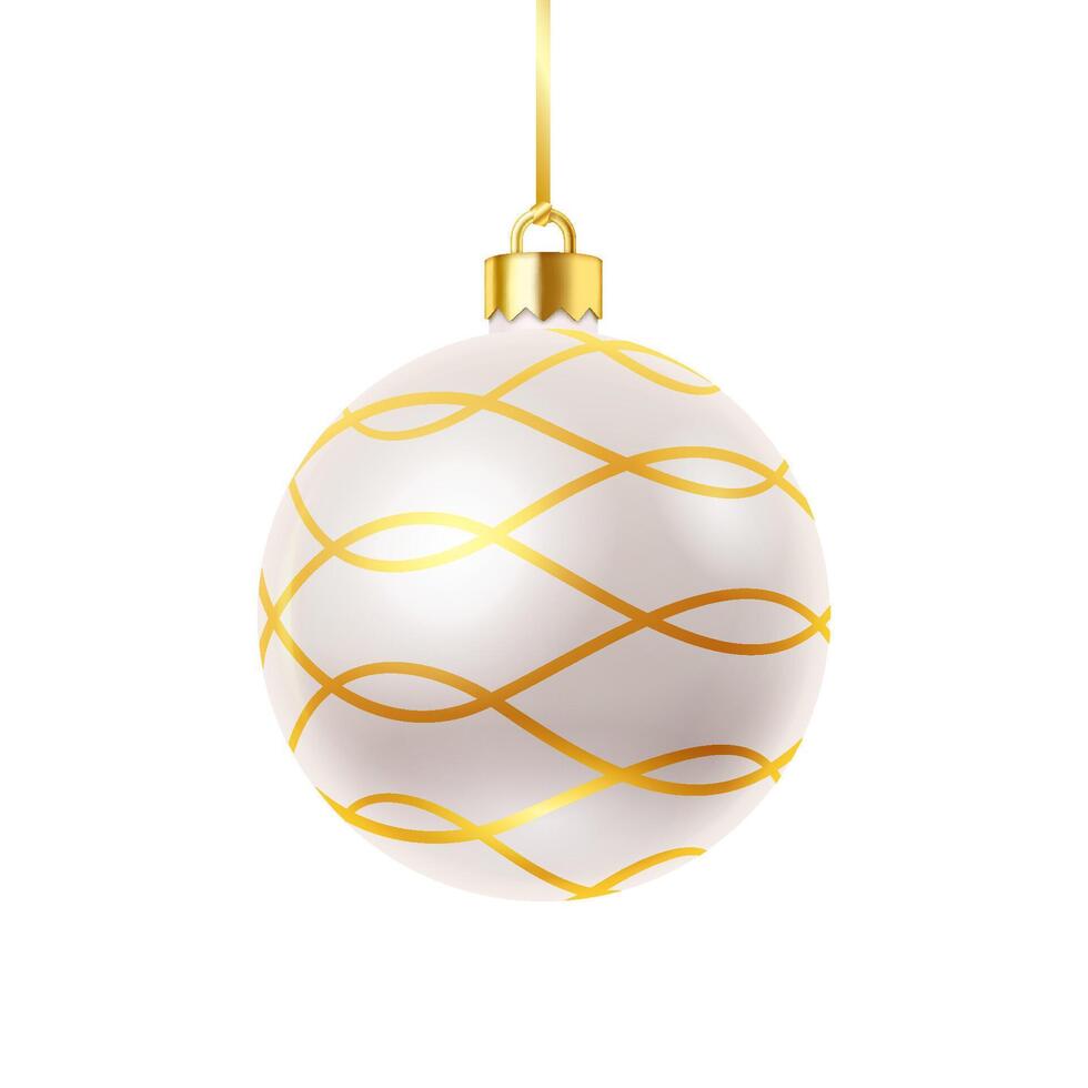 Shiny Christmas bauble with pattern realistic illustration. Seasonal winter holiday sphere decor 3d object on white background vector