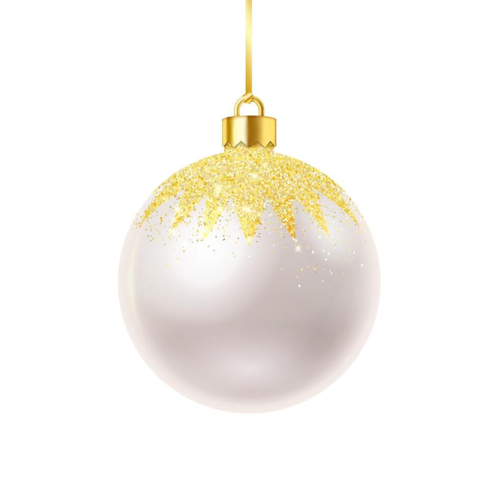 Shiny Christmas tree silver bauble realistic illustration. Traditional winter holiday sphere ornament 3d object on white background vector
