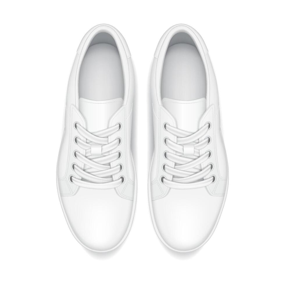 Dynamic lifestyle sneakers realistic illustration object. Athletic footwear with shoelaces top-down view 3d model on white background vector