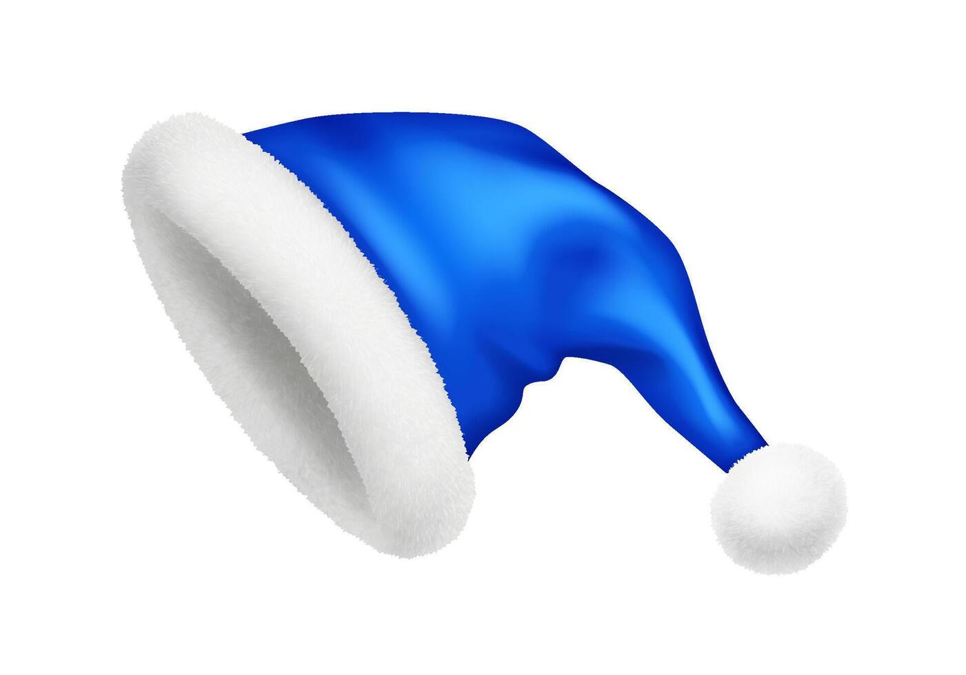 Indigo Santa Claus hat with hairy pompom realistic illustration. Traditional Christmas clothing accessory 3d model on white background vector