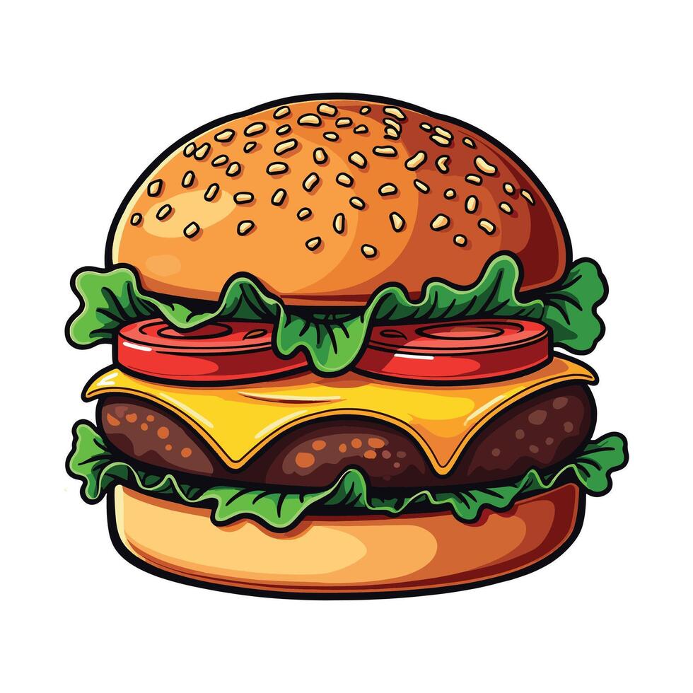 Tasty Cartoon Burger Isolated on White Background vector