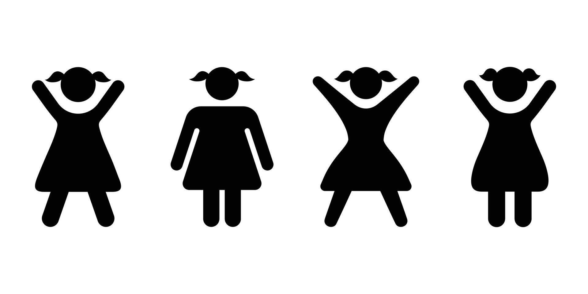 Girl icon set. Children's silhouette art illustration. Kids symbol. vector