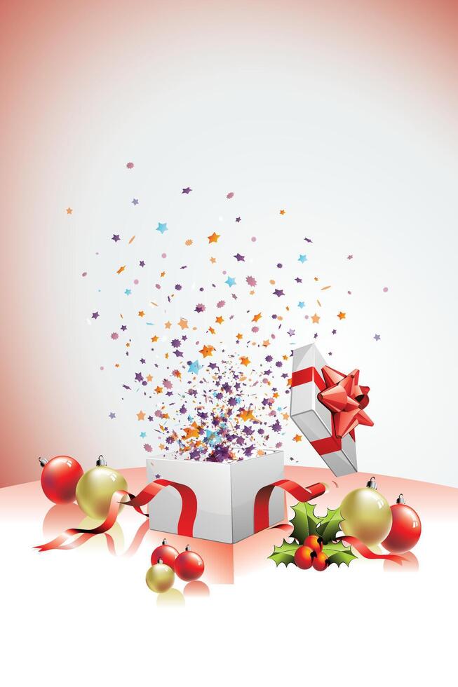 Christmas Gift Box Bursting with Stars and Ornaments vector