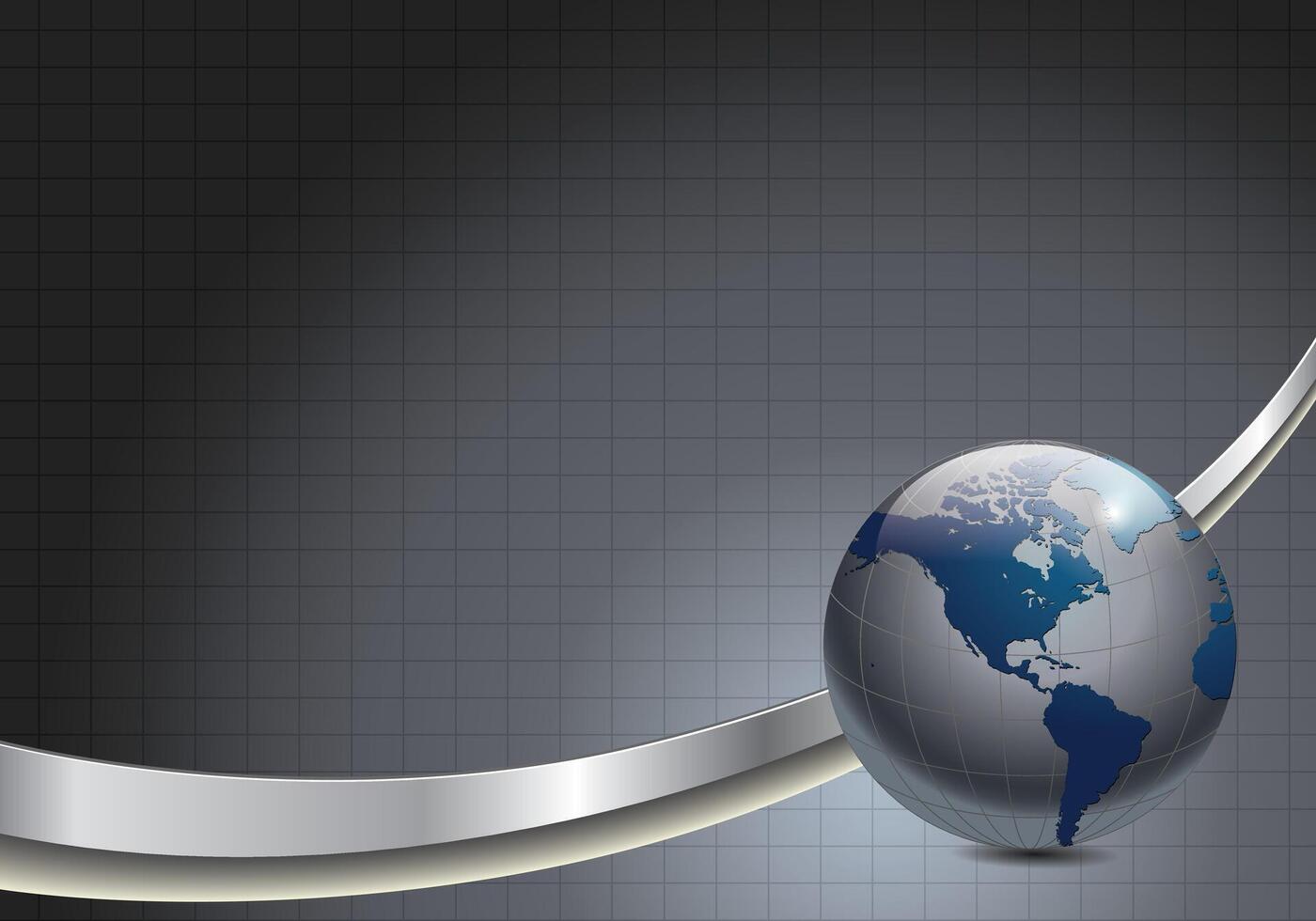 Metallic Globe with Curved Band on Grid Background vector