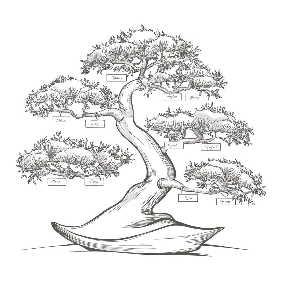 Bonsai tree with names and dates in a boat vector