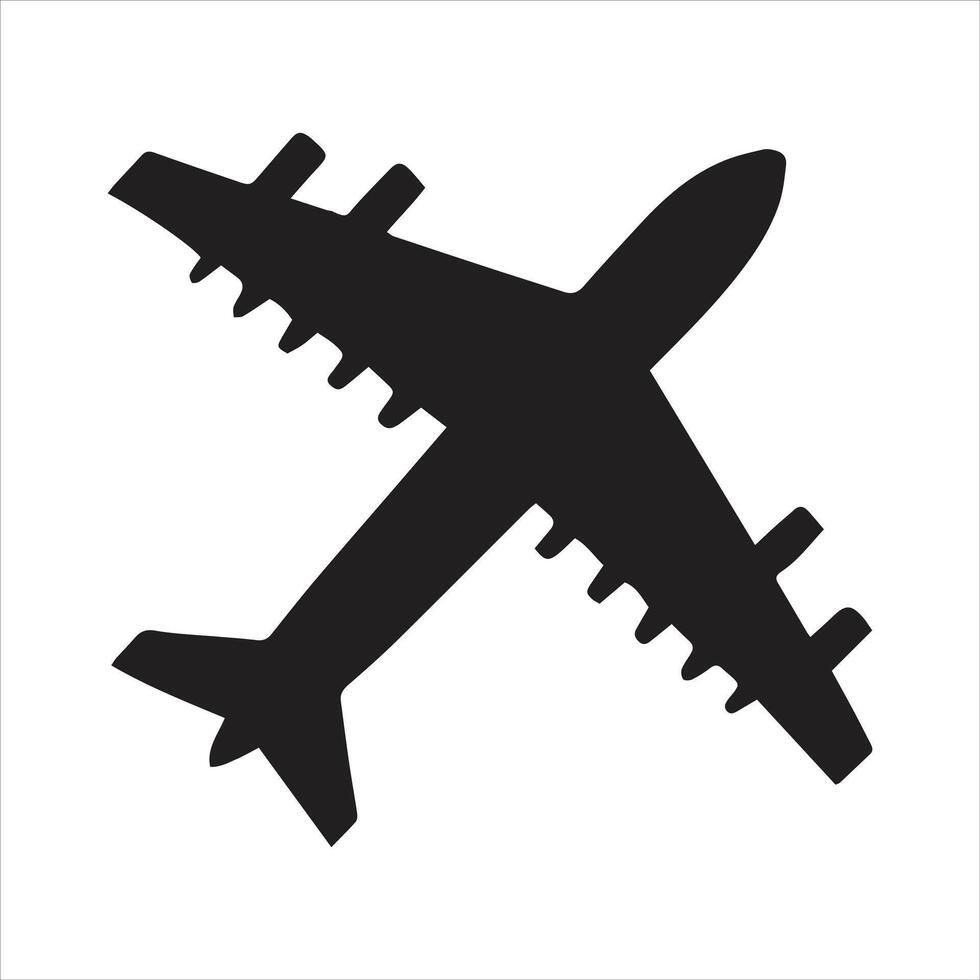 Simple Plane Icon in Black and White Silhouette High Quality Airplane Illustration Design vector