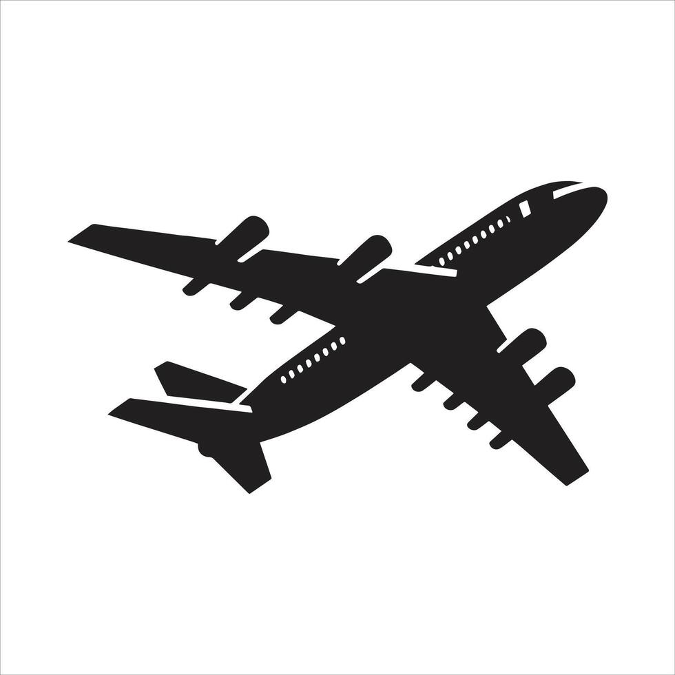 Classic Airplane Black and White Silhouette Icon Stylish Plane Illustration Design vector