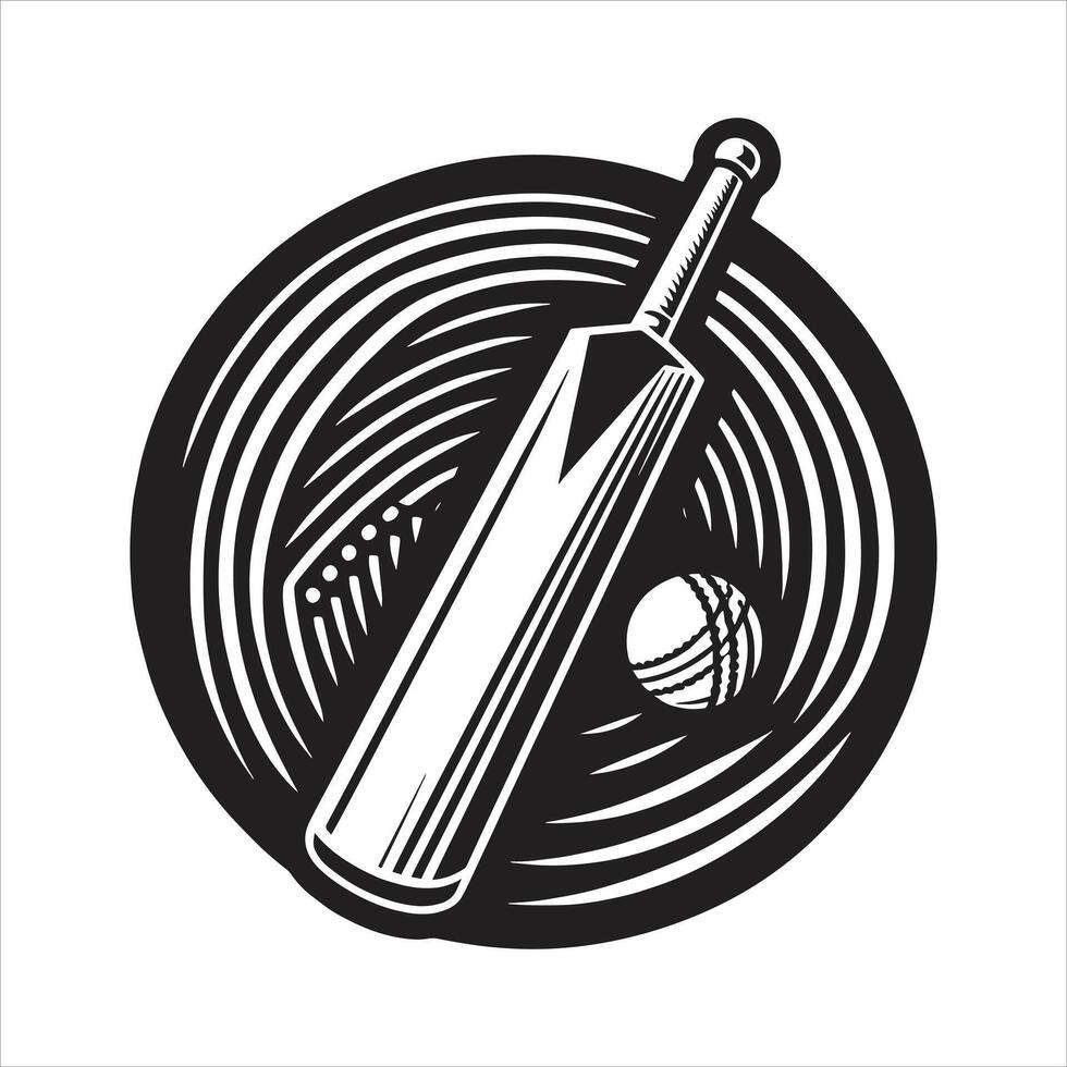 Simple Cricket Bat and Ball Silhouette in Black and White Free Sports Graphic vector