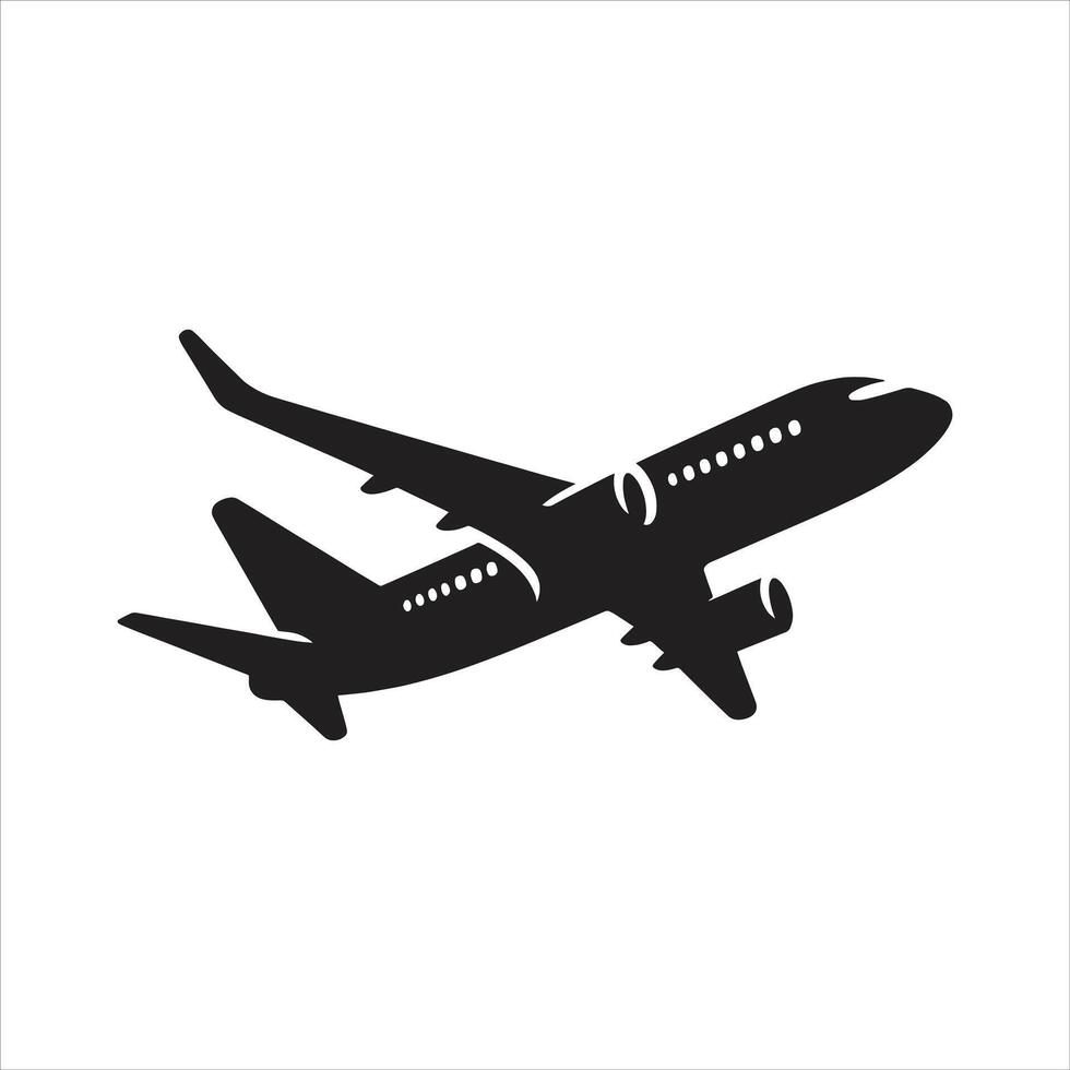 Stylish Plane Icon in Black and White Silhouette Modern Airplane Illustration for Graphics vector
