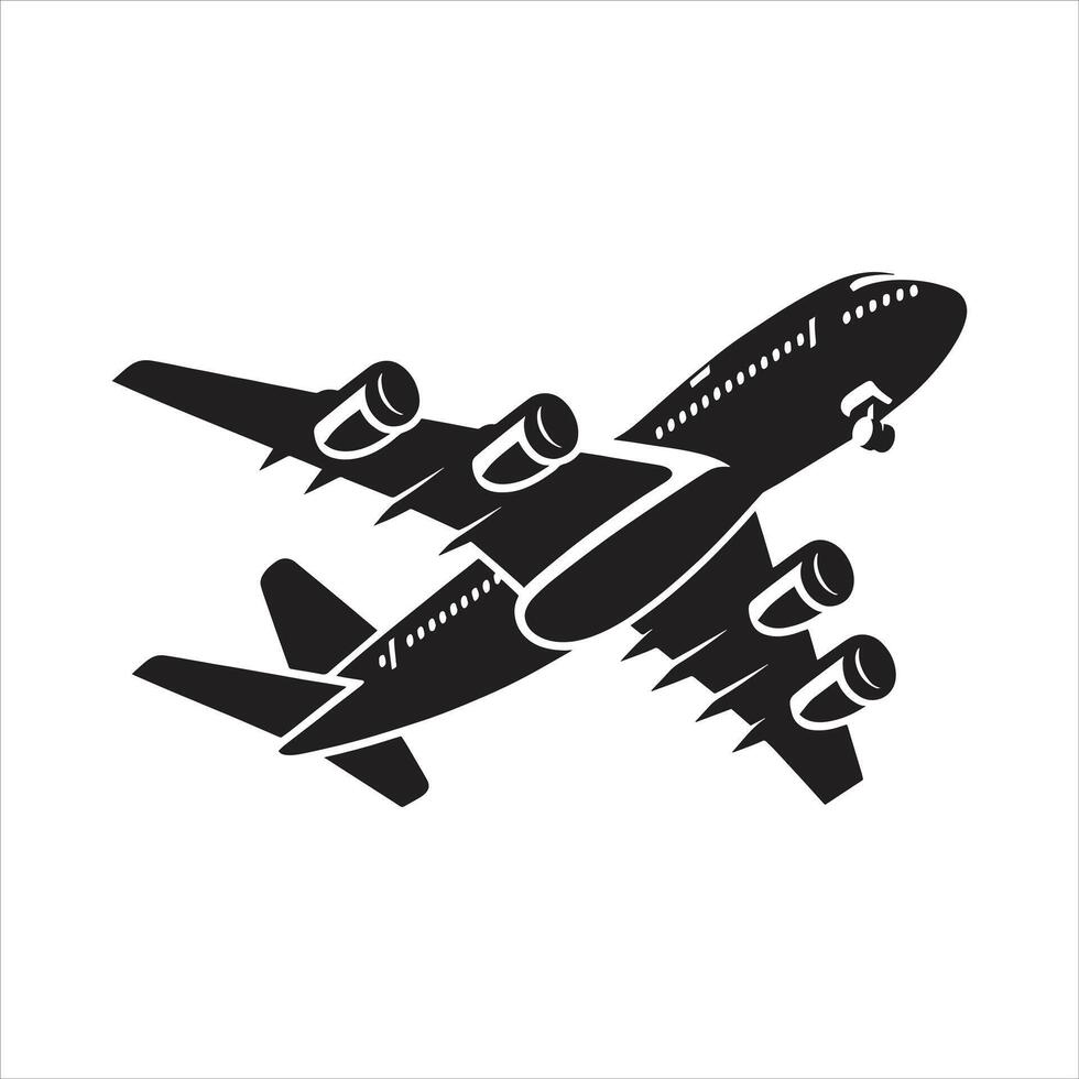 Detailed Airplane Silhouette in Black and White Plane Icon Illustration for Projects vector