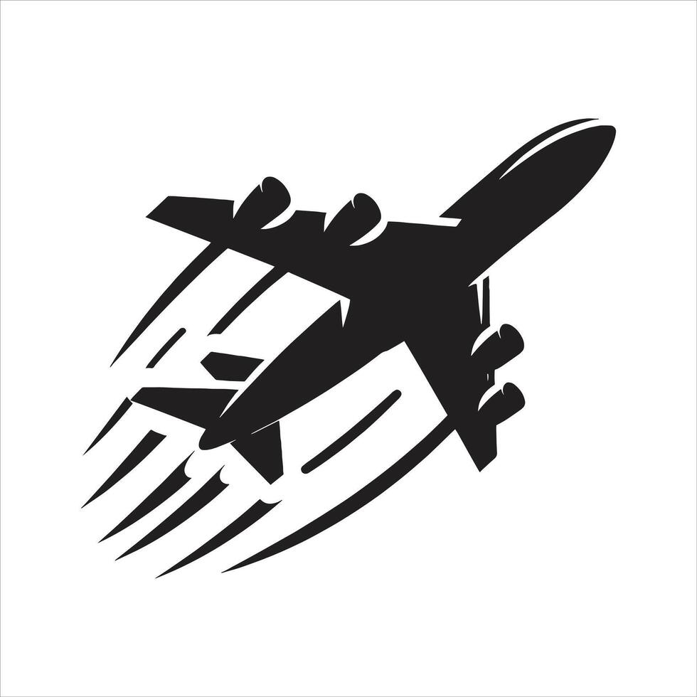Simple Black and White Airplane Silhouette Icon High-Quality Plane Illustration vector