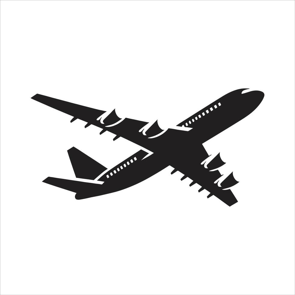 High Quality Black and White Airplane Silhouette Icon Simple Plane Illustration Design vector