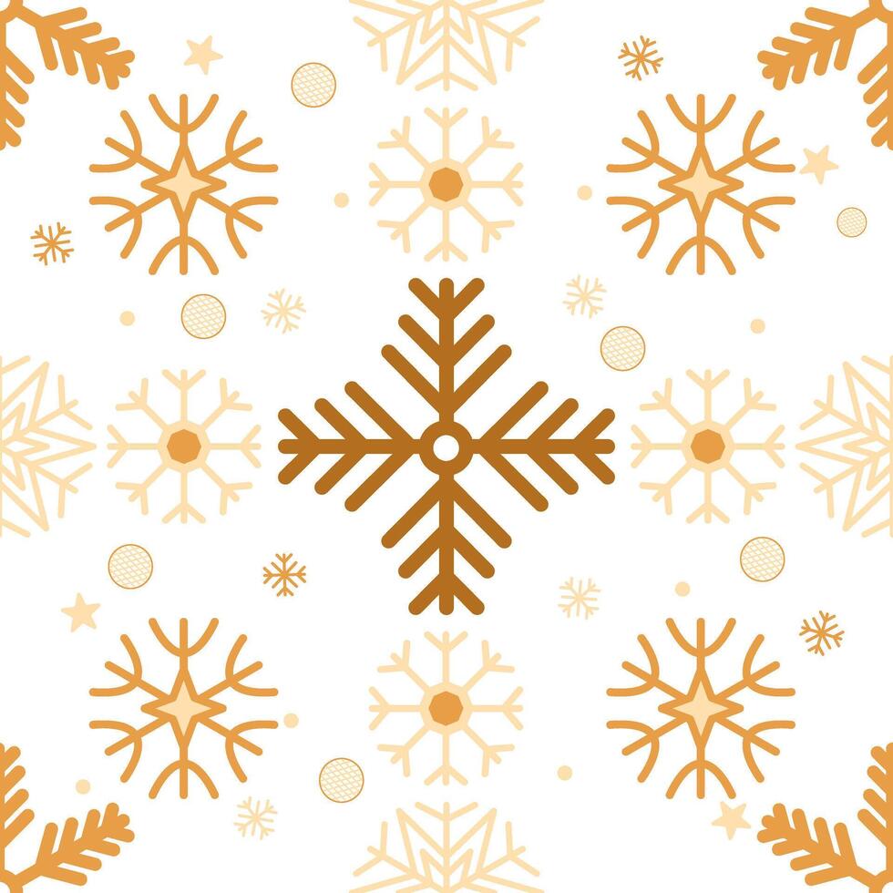Golden Snowflakes and ornamented bauble Seamless Pattern for Christmas and New Year, texture clothing scarf decoration vector