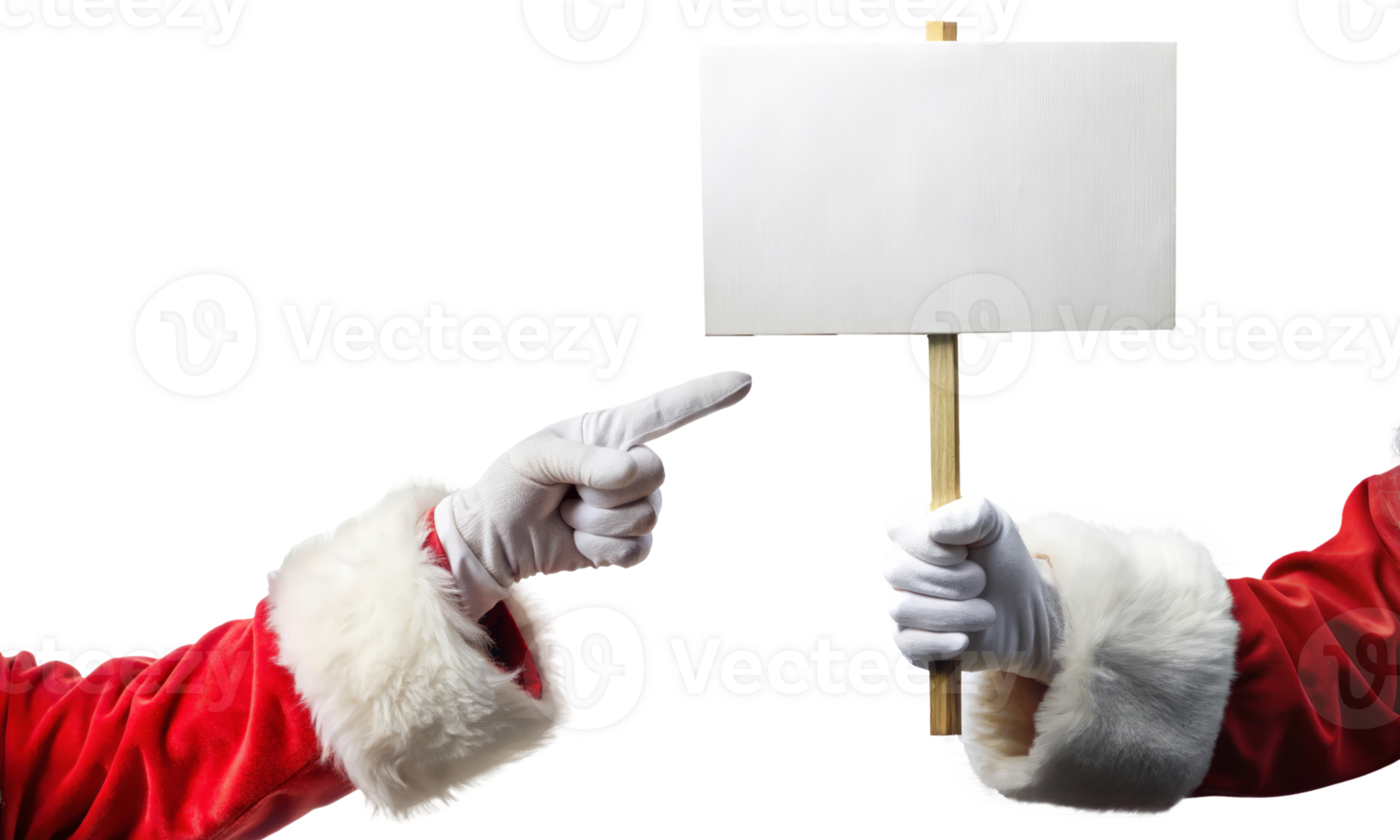 Different santa claus hand gestures, santa thumb forward , santa hand with poster. Set of santa claus hands without background. png