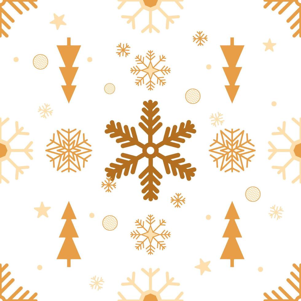 Seamless Pattern Golden Snowflakes and ornamented bauble for Christmas and New Year, texture clothing scarf decoration vector
