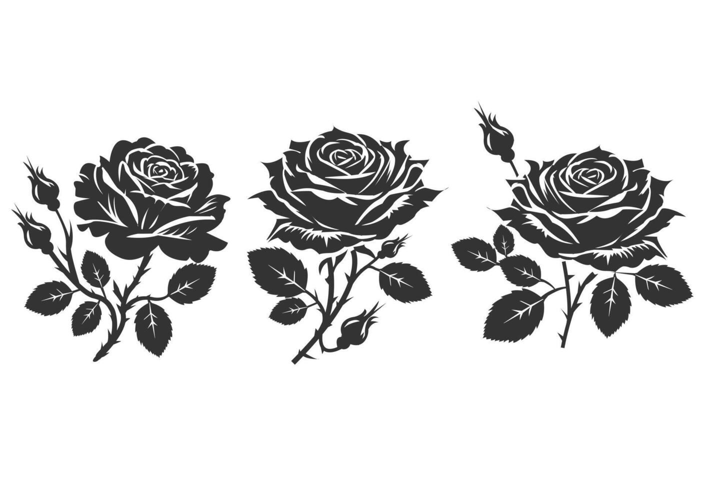 black roses silhouette set vector
