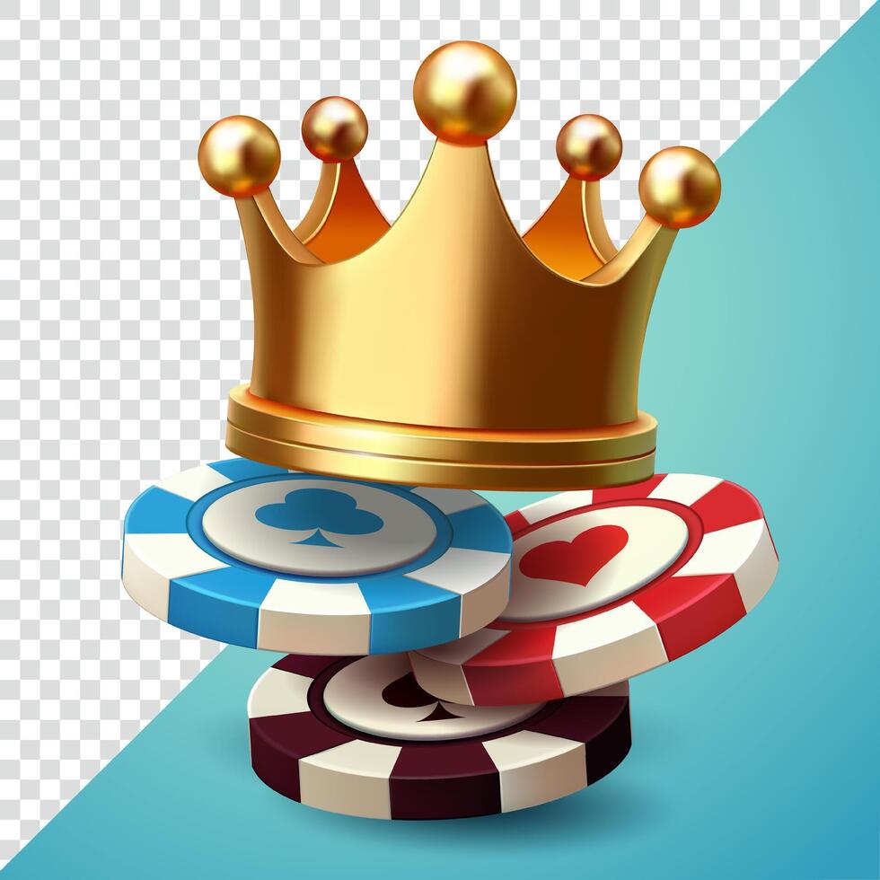 Gold crown and poker Chips, 3d. Suitable for business, games and design elements vector