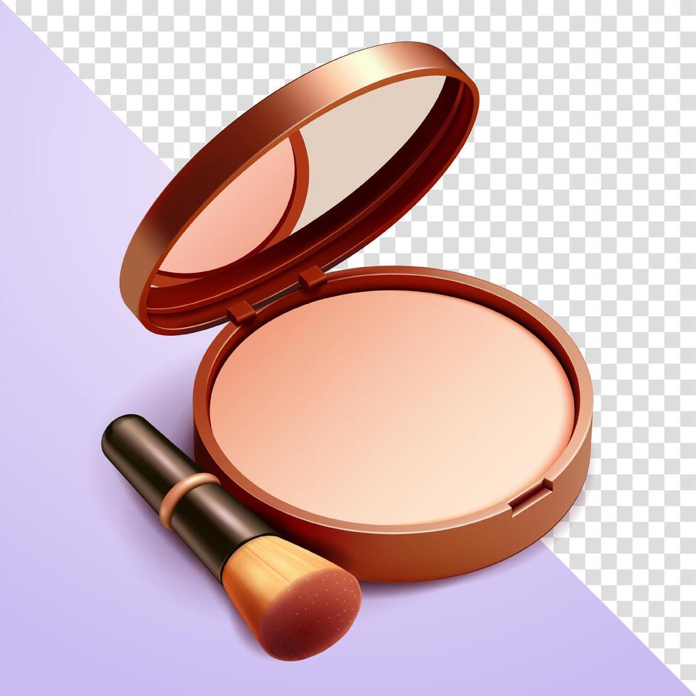 Bronzer and makeup brushes, 3d. Suitable for make up, mockup and advertising vector