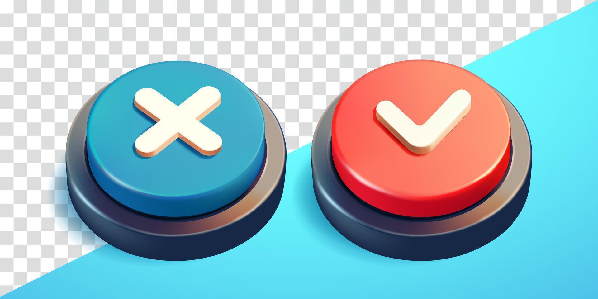 Yes and no buttons, 3d. Suitable for design element vector