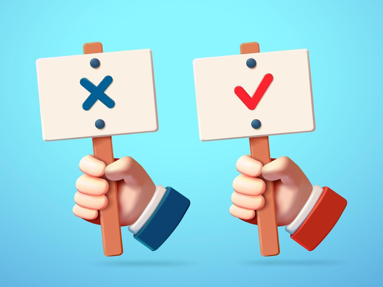 Hand holding yes and no board, 3d. Suitable for design elements vector