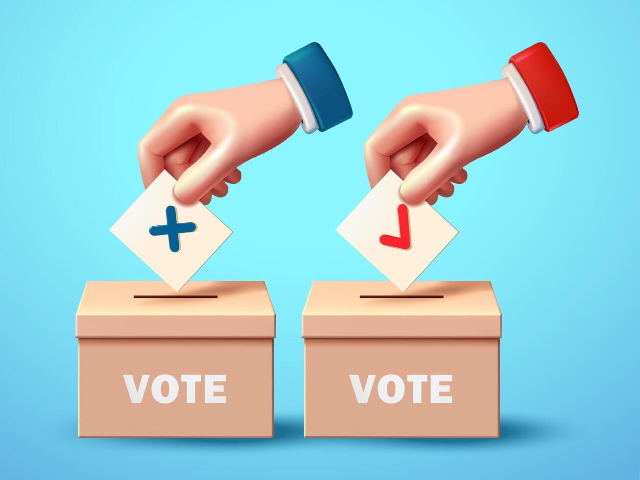 Hand inserting letters in ballot box, 3d. Suitable for events and election day vector