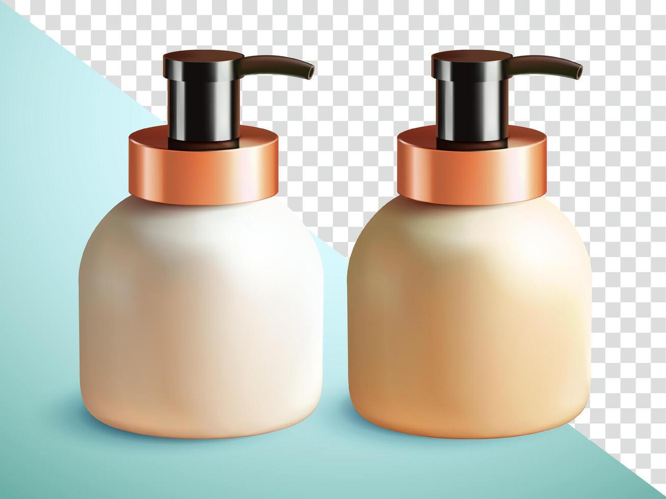 Short bottles of soap, lotion and shampoo, 3d. Suitable for cosmetics and advertising vector