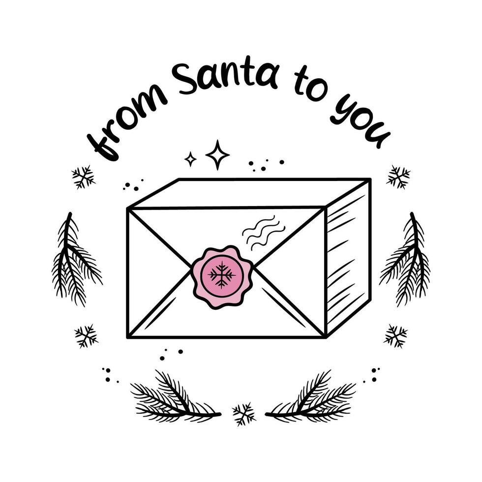 Christmas gift. Winter holiday label. From Santa to you. greeting card template in doodle style. vector