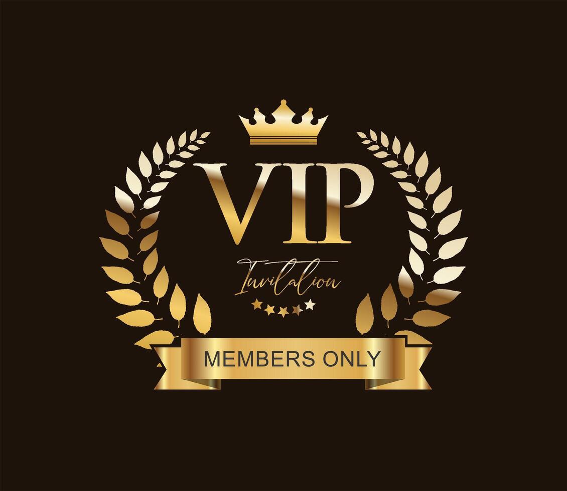 VIP premium and exclusive sign and crown isolated on black background . VIP invitation design template vector