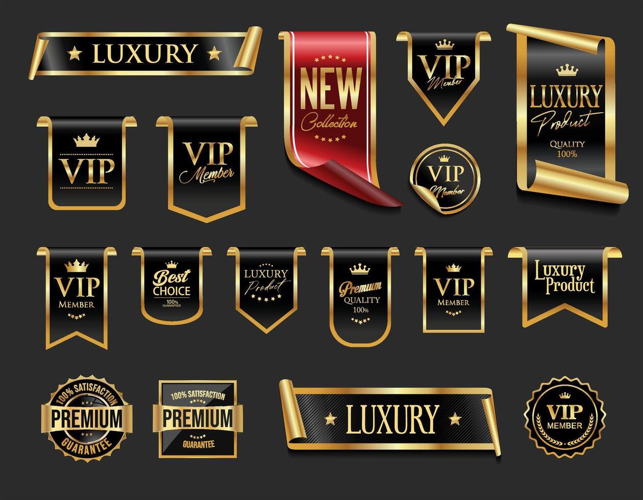 VIP and premium emblem black and gold isolated on gray background vector