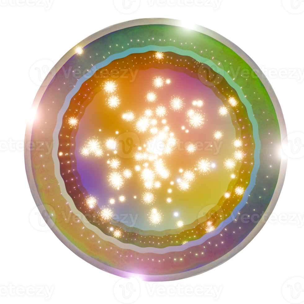 A colorful sphere with stars and sparkles png