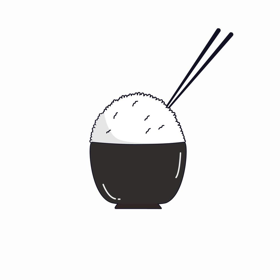 illustration of a bowl full of rice with chopsticks vector