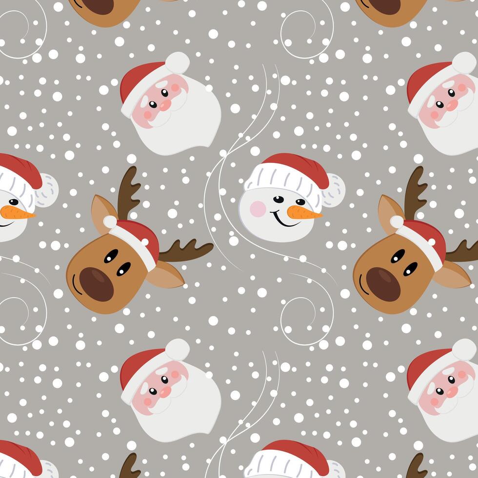 New Year pattern with Santa Claus, Santa's reindeer and snowman vector
