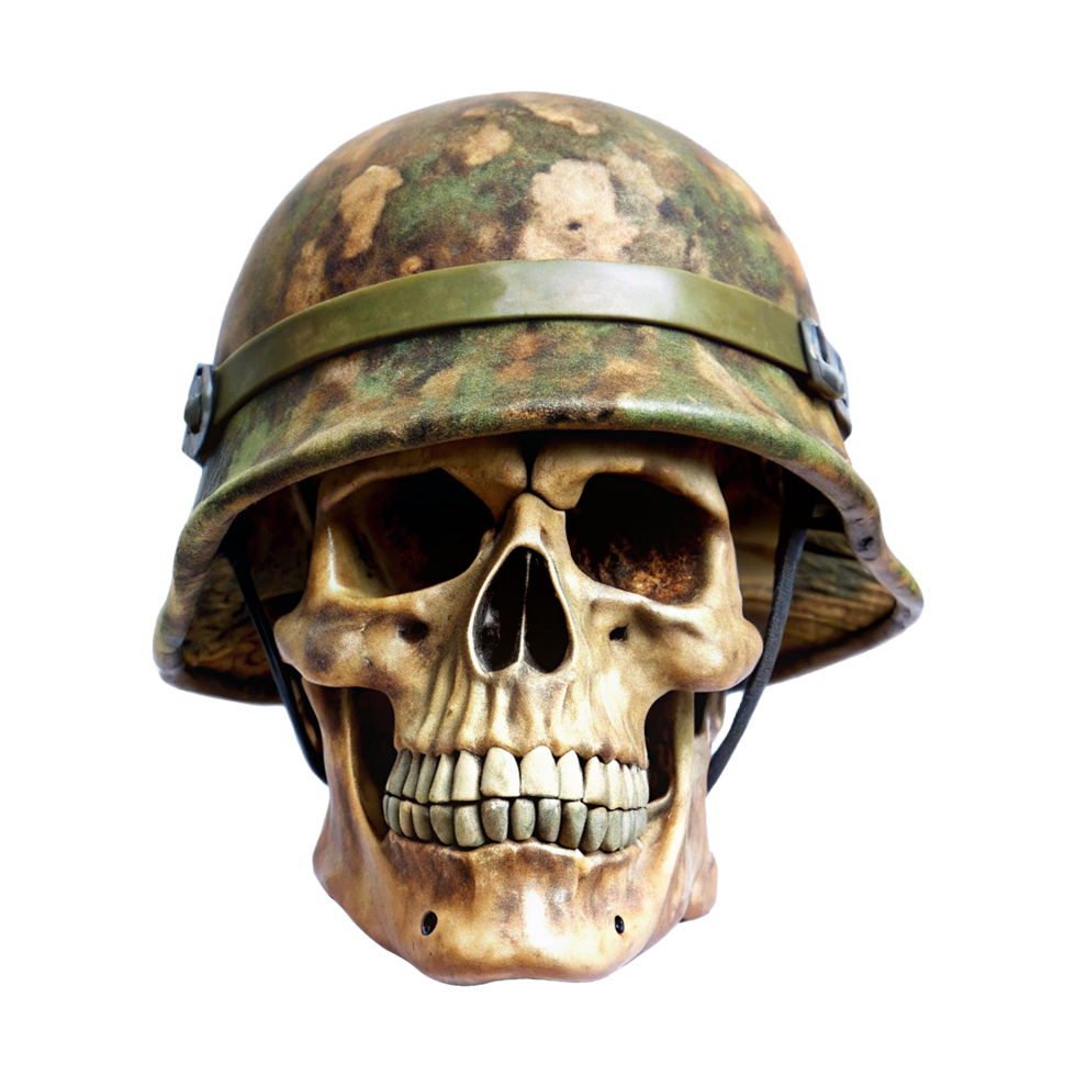 A skull wearing a helmet with a camo pattern png