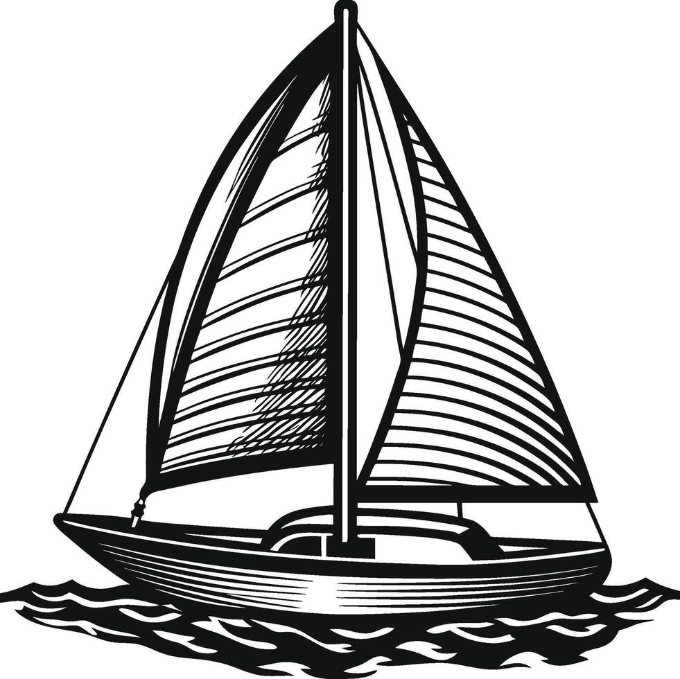Capture the peaceful allure of the sea with this beautifully crafted sailboat art illustration. vector
