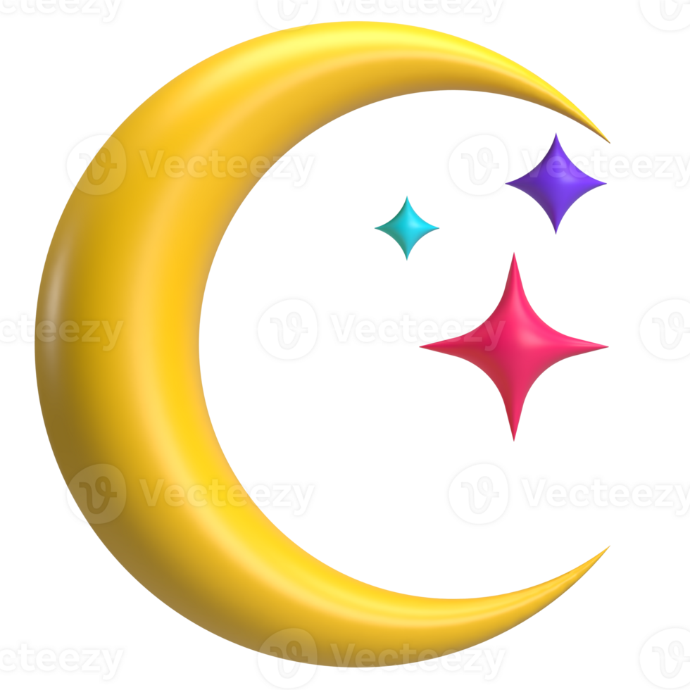 Yellow Moon with 3 Stars 3D Element png