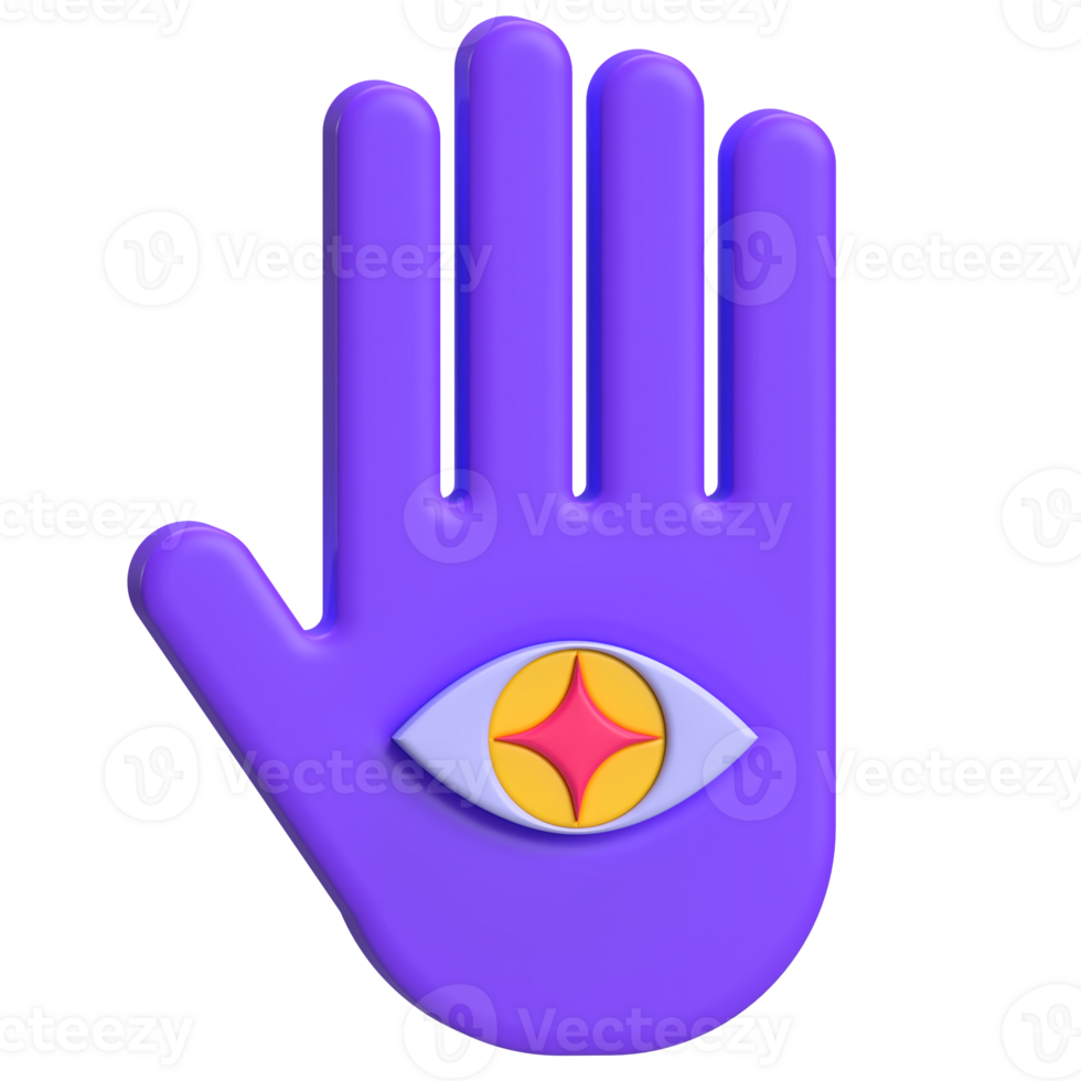 Purple Hand with Eye 3D Element png