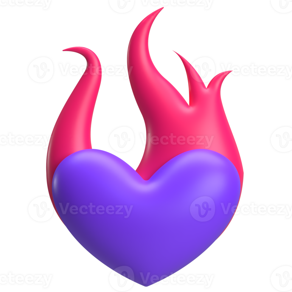 Purple Flaming Heart 3D Element png