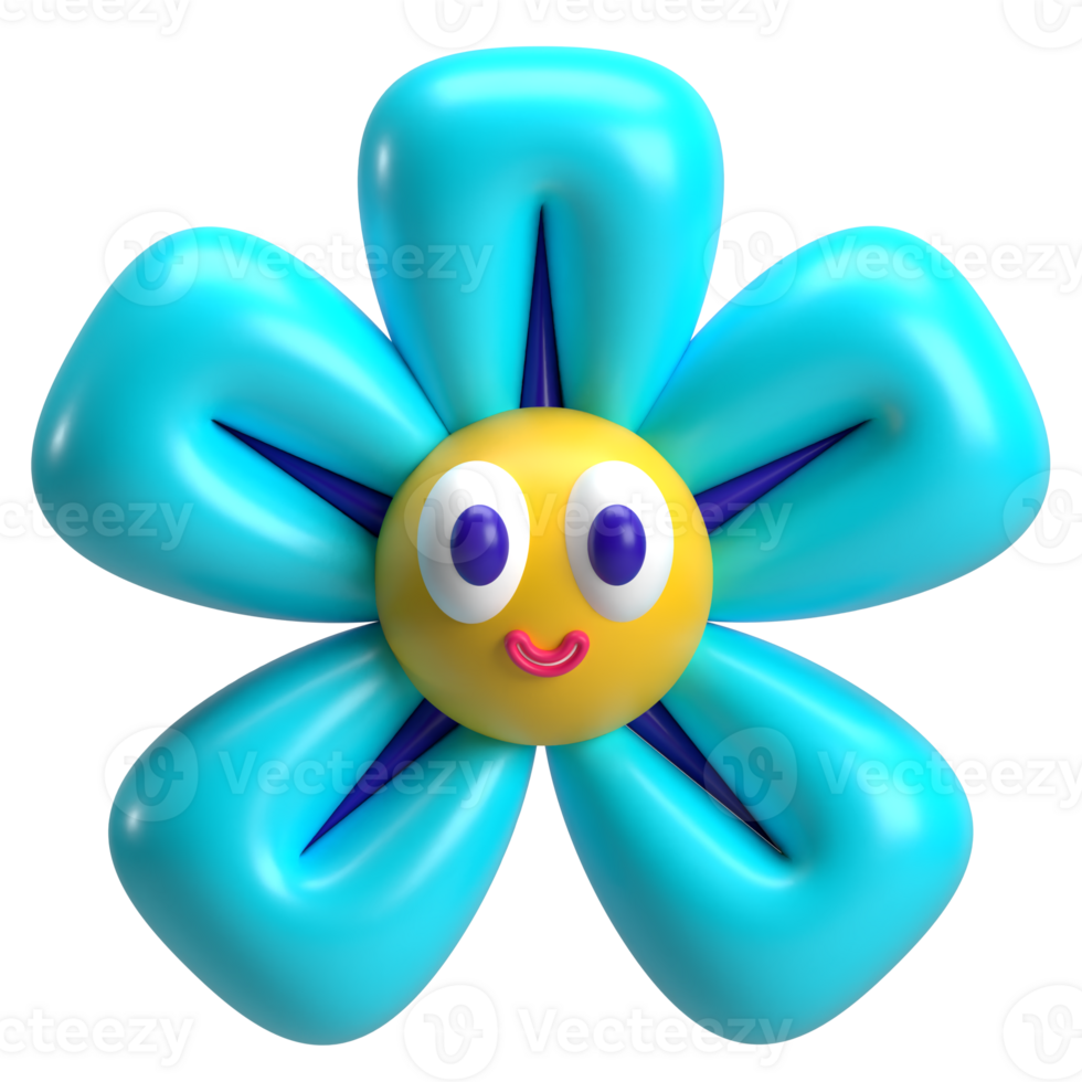 Flower with Cartoon Face 3D Element png