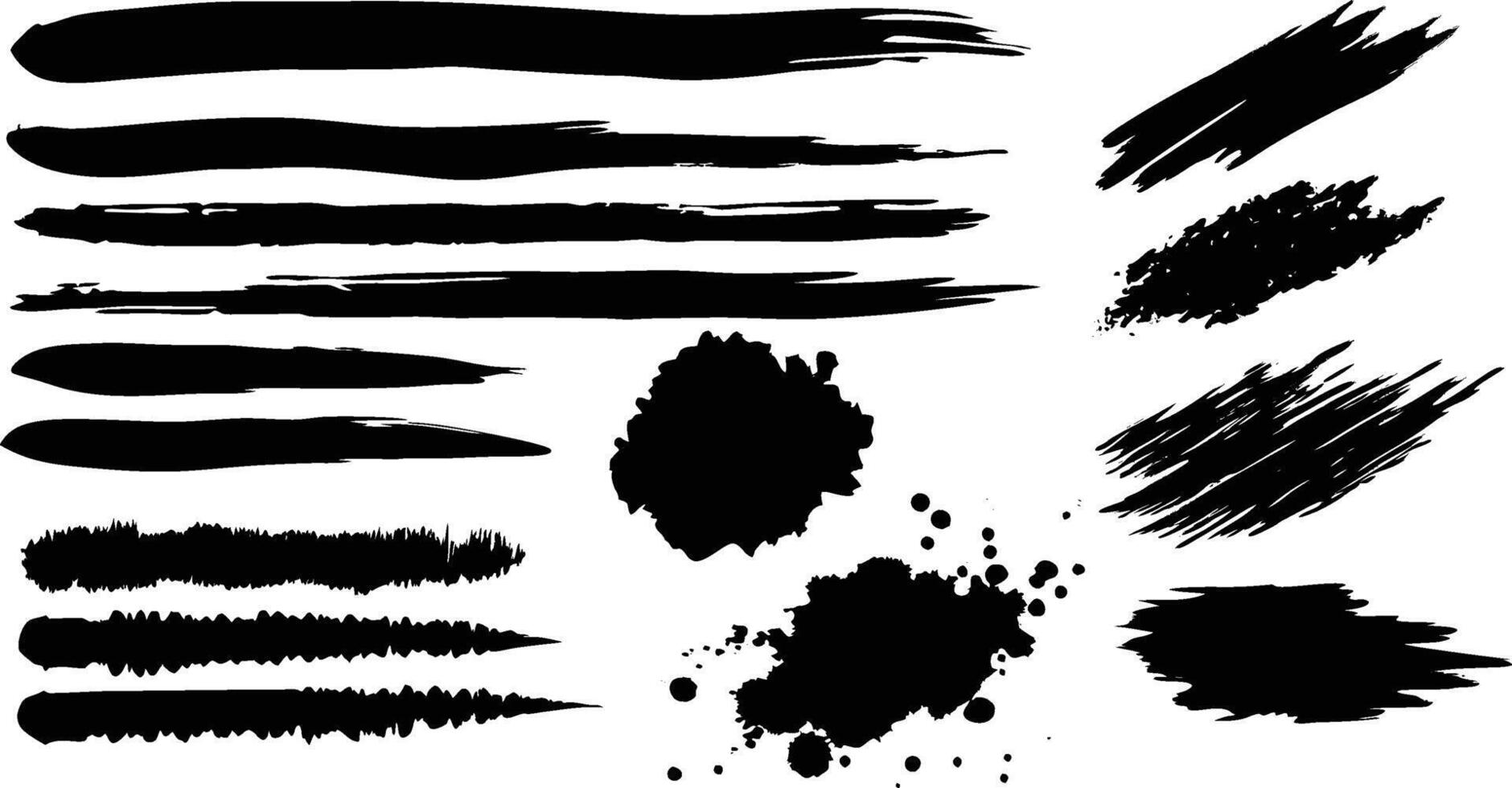 collection of black paint ink grunge texture brushes set vector