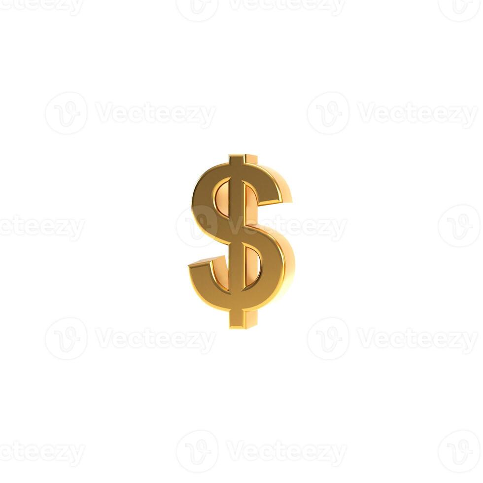 Golden dollar sign, 3d gold dollar symbol isolated on white background, 3d rendering. photo