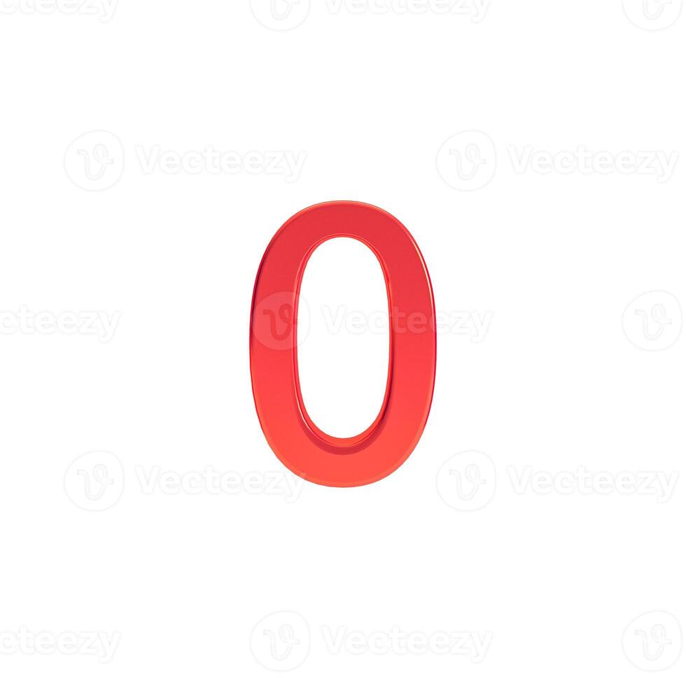 Number 0 sign, 3d red number zero symbol isolated on transparent background. photo