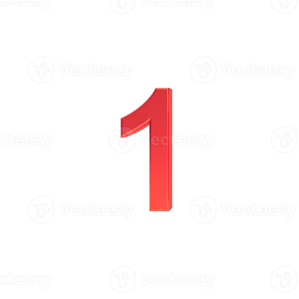 Number 1 sign, 3d red number one symbol isolated on white background. photo