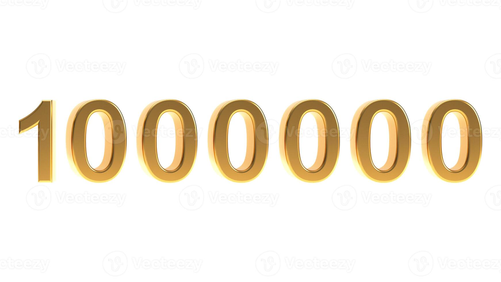 Golden number 1000000 sign, 3d gold one million symbol isolated on white background. photo